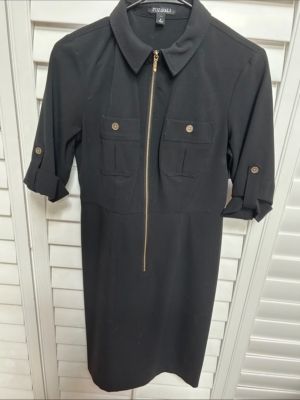 Roz & Ali Black Zip-Front Midi Shirt Dress